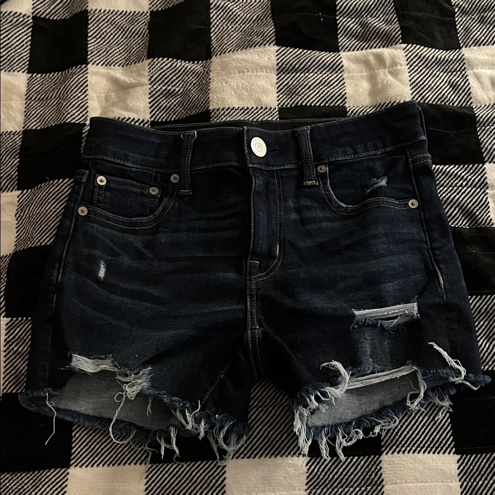 American Eagle Dark Blue Distressed Jean Shorts